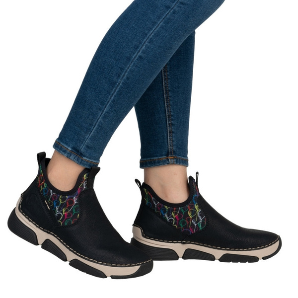 Czarne wsuwane botki damskie Rieker 45957-00 black baloniki skórzane