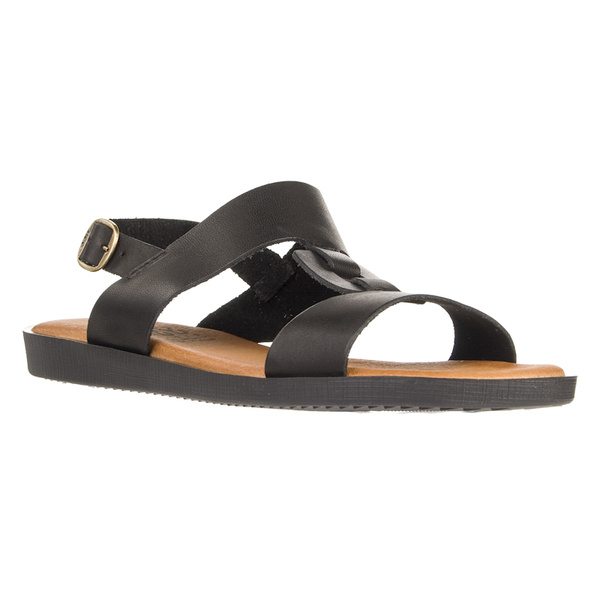 Sandały płaskie damskie skórzane Hee 24364 czarne casual