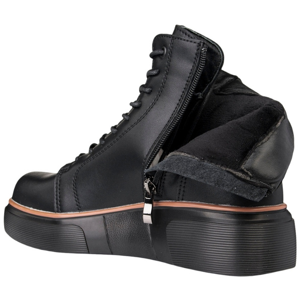 Czarne Botki na platformie damskie Filippo DBT7128/25 BK skórzane