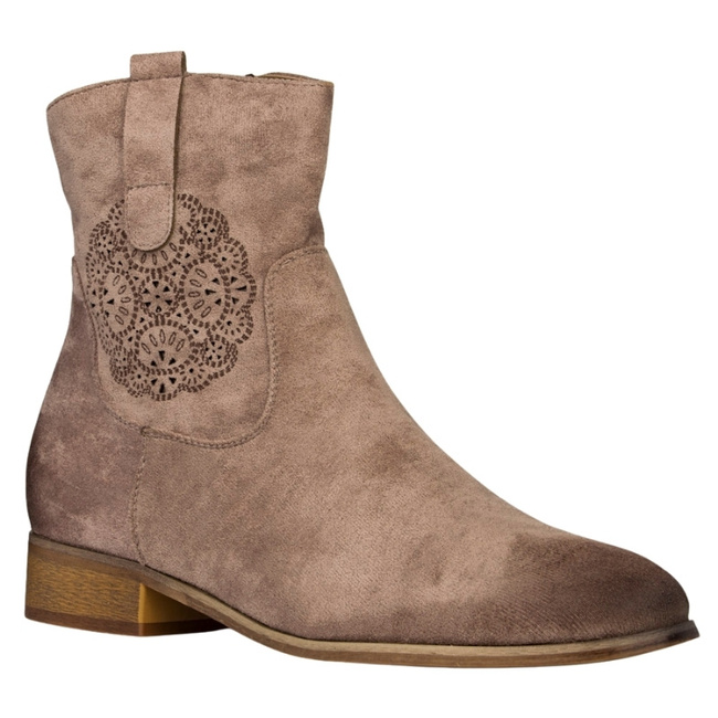 Zamszowe botki damskie Potocki 12745KH beżowe ocieplone wygodne