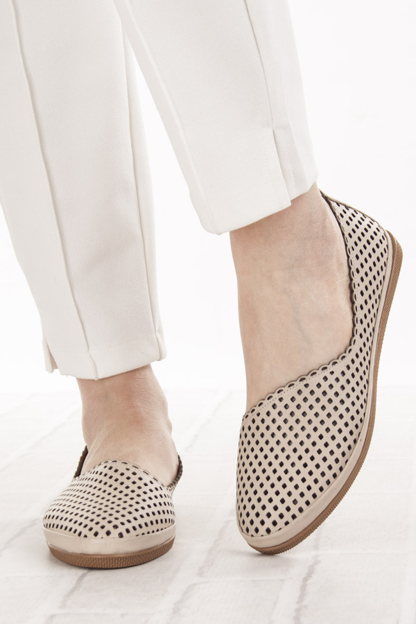 Baleriny ażurowe damskie beżowe skórzane Sokolski EN W25-476 beige