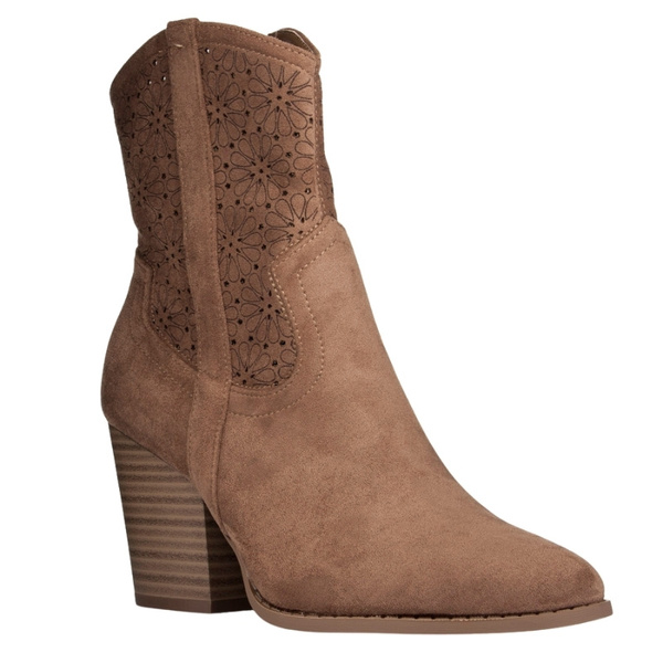 Ażurowe botki na obcasie S. Barski HY52-514 coffee beżowe kowbojki