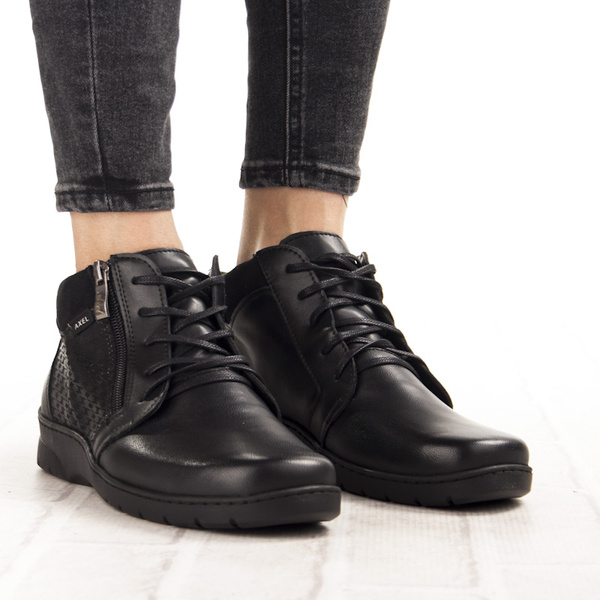 Skórzane botki damskie Axel 4513 czarne tęgość H na haluksy
