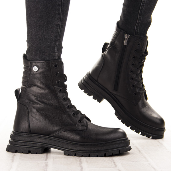 Skórzane Trzewiki damskie T.Sokolski SAR Z25-345 BLK czarne na platformie