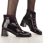 Lakierowane Botki damskie D&A S.Barski CR52-696 WINE bordowe skórzane