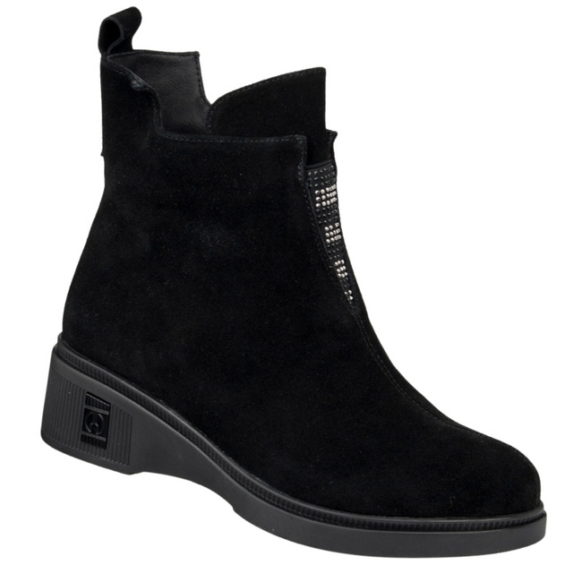 Skórzane Botki damskie na koturnie T.Sokolski CF 69 BLK Z czarne