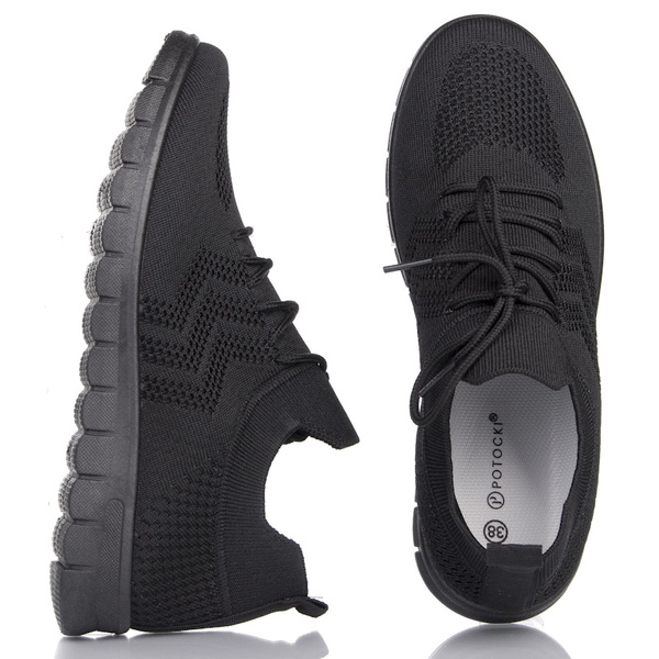 Sneakersy materiałowe damskie Potocki 16329BK czarne buty sportowe