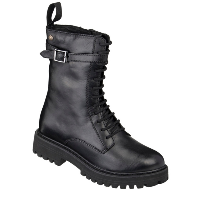 Skórzane trzewiki damskie Maciejka P7226-01 czarne na grubej podeszwie