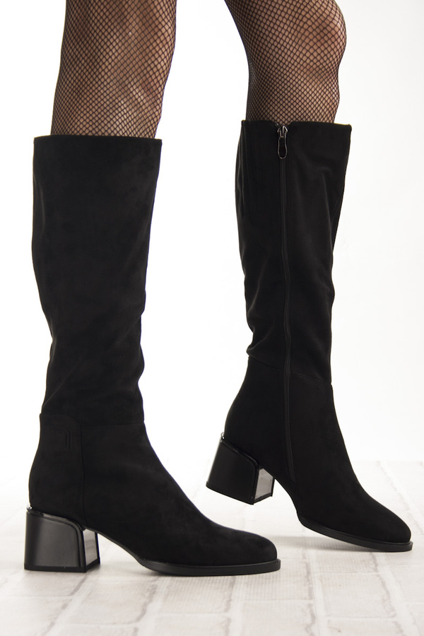 Czarne Kozaki materiałowe na obcasie damskie Filippo DKZ6603/25 BK ocieplone