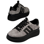 Szaresneakersy na platformie damskie Filippo DP6743/25 BK skórzane