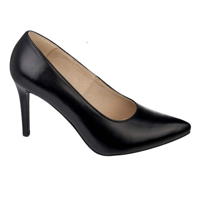 Czarne wysokie szpilki damskie Wielbut 012 CZ/M skórzane Polskie