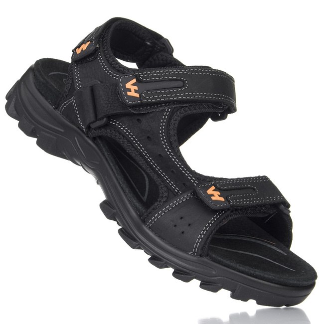 Męskie sandały sportowe czarne VanHorn 28302BK skórzane