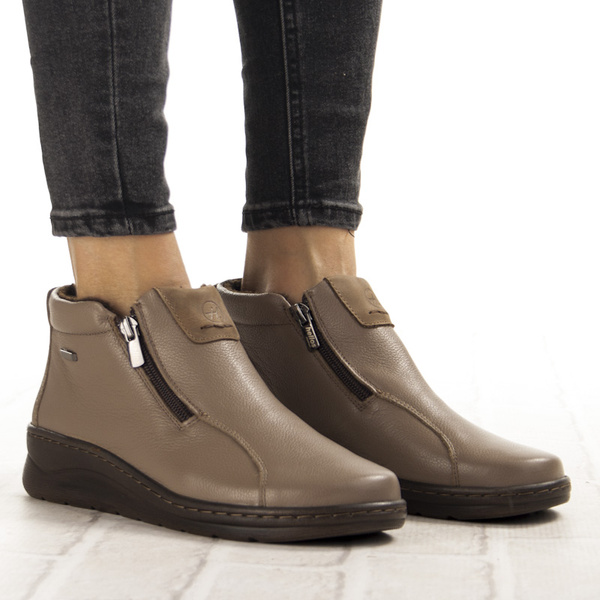 Skórzane Botki damskie na haluksy Helios 786 khaki tęgość H+ POLSKIE