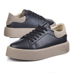 Czarne sneakersy damskie Filippo DP6119 BK BE skórzane na platformie