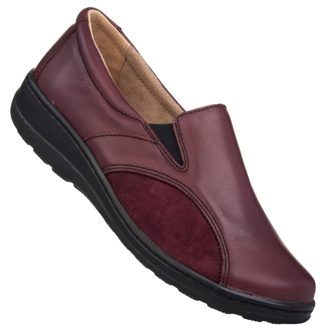 Półbuty wsuwane damskie komfort Helios 453 bordowe skórzane Polskie