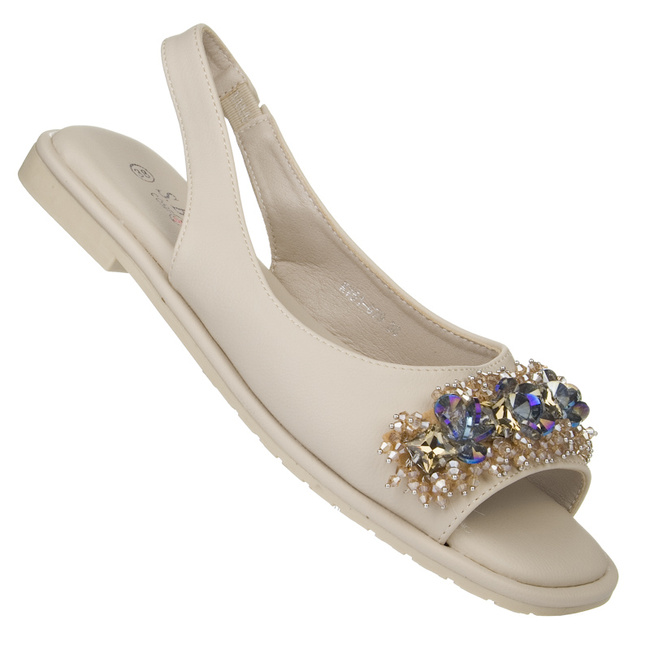 Eleganckie sandały damskie beżoowe S. Barski 079 casual z ozdoba