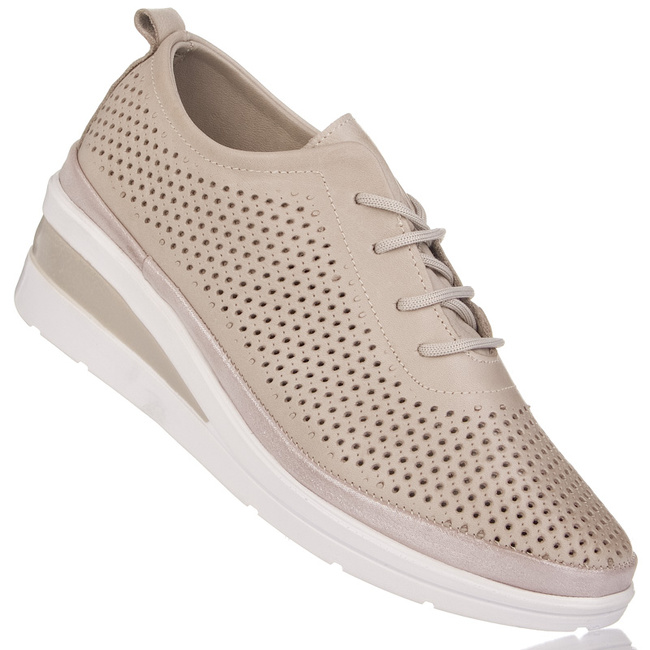 Ażurowe półbuty na koturnie T. Sokolski AMI W26-150 SGREY szare skórzane