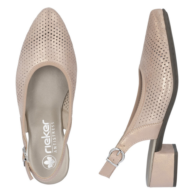 Ażurowe sandały z odkryta piętą Rieker 47066-31 rosa różowe skórzane