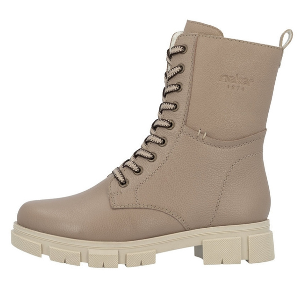 Botki na grubej podeszwie damskie Rieker Y7116-20 beżowe skórzane