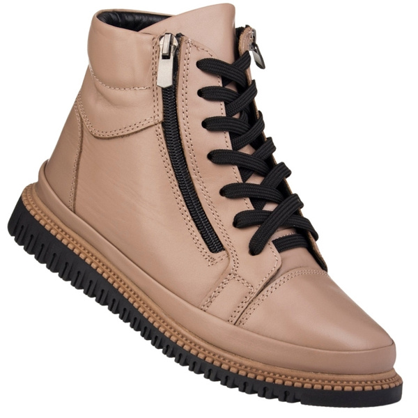 Skórzane Botki damskie Artiker 54C0786 capuccino beżowe ciepłe