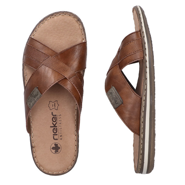 Brązowe Klapki męskie Rieker 21082-24 brown skórzane