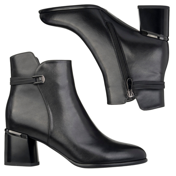 Czarne botki na obcasie damskie Filippo DBT7377/25 skórzane ocieplone