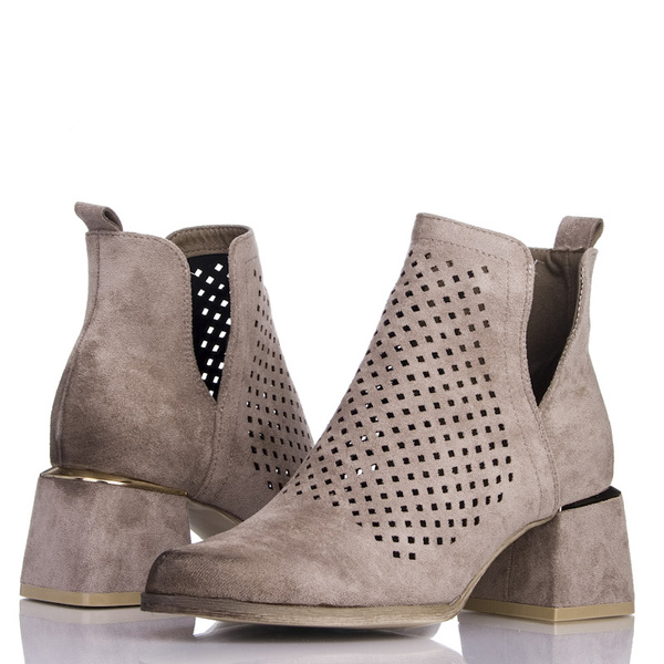 Beżowe ażurowe botki na obcasie Potocki 12356KH kowbojki na wiosnę