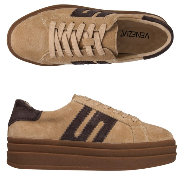 Beżowe sneakersy zamszowe Venezia V408-00392 skórzane sportowe