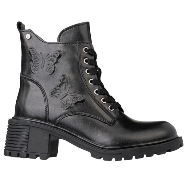 Skórzane trzewiki damskie Filippo DBT7133/25 BK czarne z motylkiem