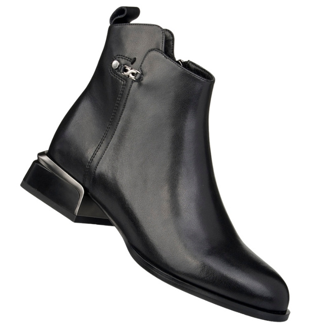 Czarne eleganckie botki damskie Filippo DBT7382/25 BK skórzane ocieplone