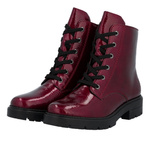 Lakierowane Botki damskie Rieker Z2841-33 red bordowe ocieplane futerkiem