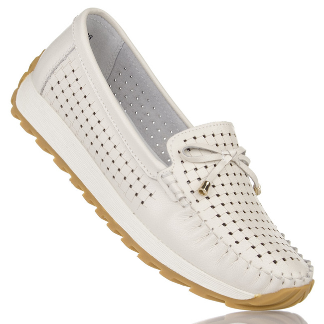 Beżowe Mokasyny ażurowe damskie Artiker 56C1852 beige skórzane