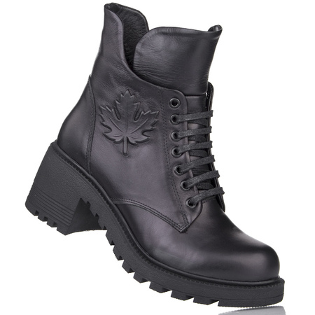 Skórzane Botki damskie Artiker 53C1122 czarne na grubej podeszwie