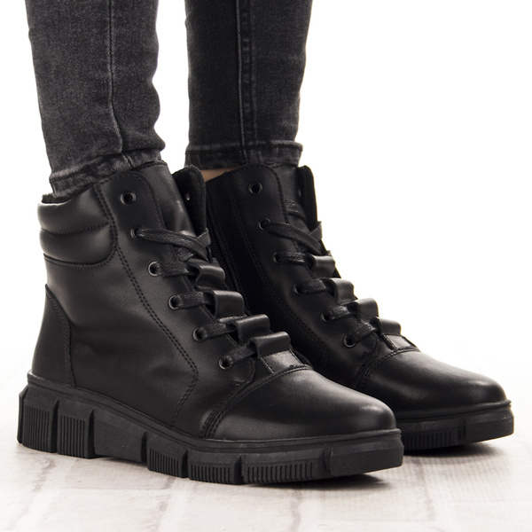 Skórzane Trzewiki damskie T.Sokolski Z25-250 czarne na platformie ocieplone