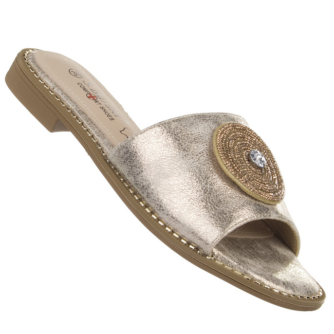 Złote klapki damskie z ozdobą S. Barski KV51-013 GOLD lekkie