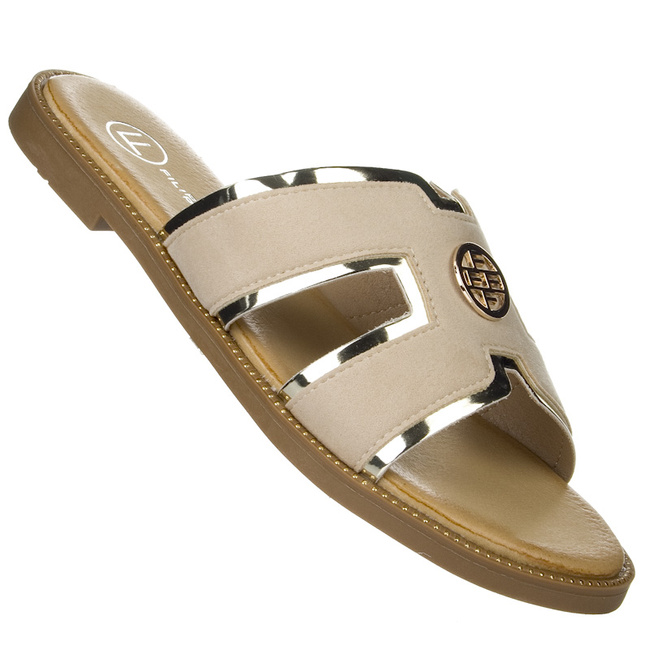 Beżowe Hermeski Klapki damskie płaskie Filippo DK6921/25 BE z ozdobą