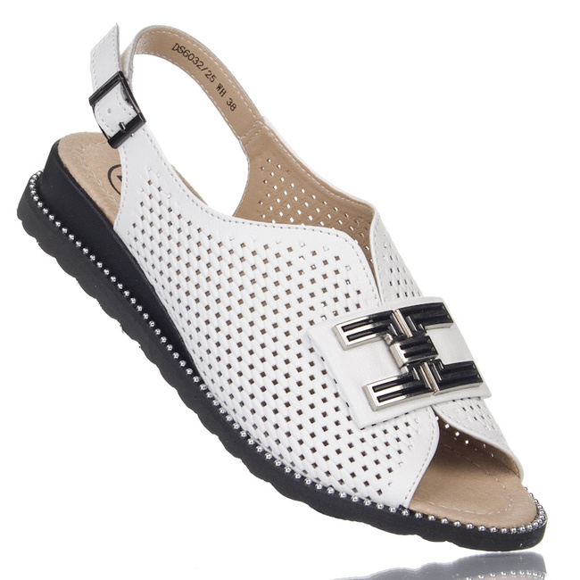 Skórzane Sandały na koturnie damskie Filippo DS6032/25 WH białe