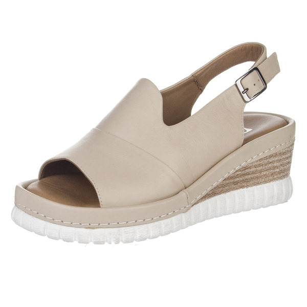 Sandały na koturnie damskie Artiker 56C0919 beige beżowe skórzane