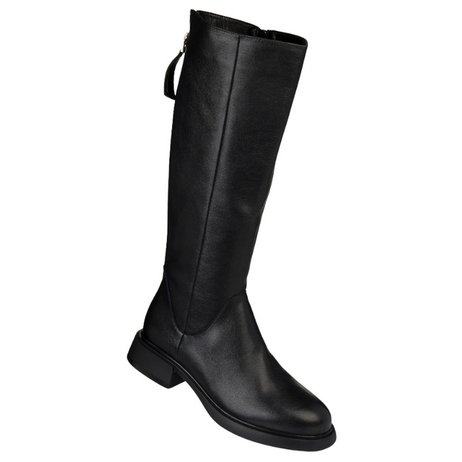 Skórzane kozaki damskie S.Barski JC52-837 czarne szeroka cholewka