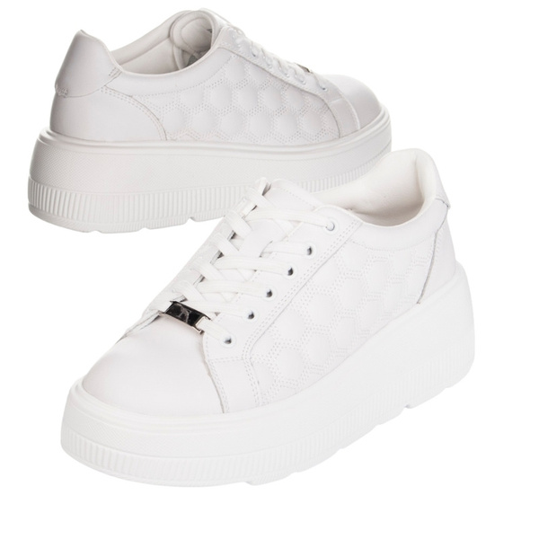 Białe sneakersy na platformie damskie skórzane Filippo DP7285/25 WH