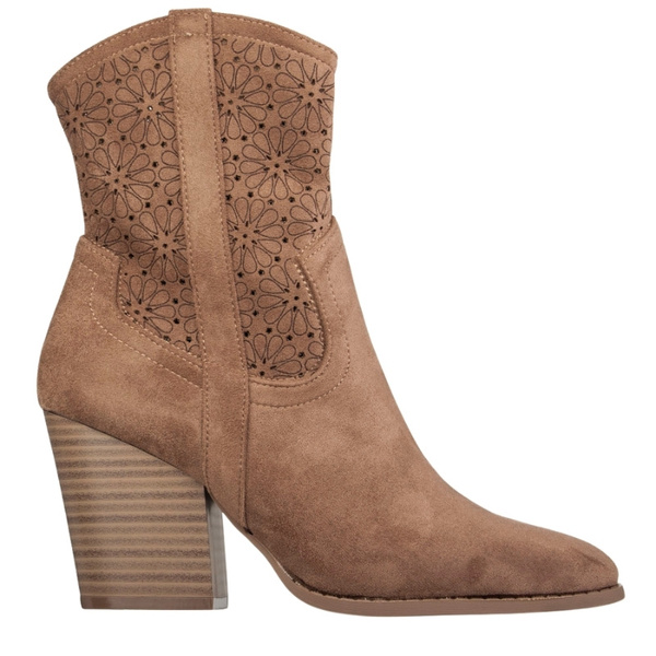 Ażurowe botki na obcasie S. Barski HY52-514 coffee beżowe kowbojki