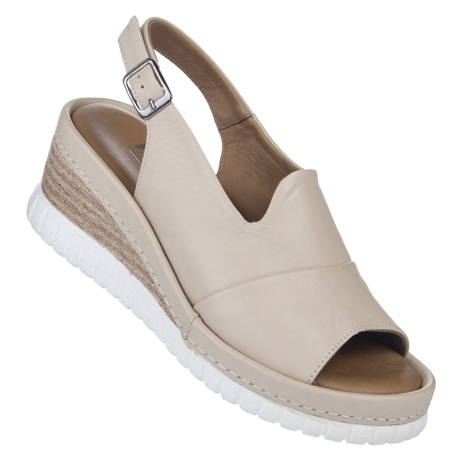 Sandały na koturnie damskie Artiker 56C0919 beige beżowe skórzane