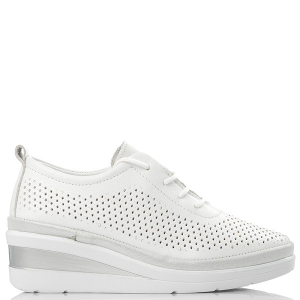 Białe półbuty ażurowe na koturnie T. Sokolski AMI W26-150 skórzane