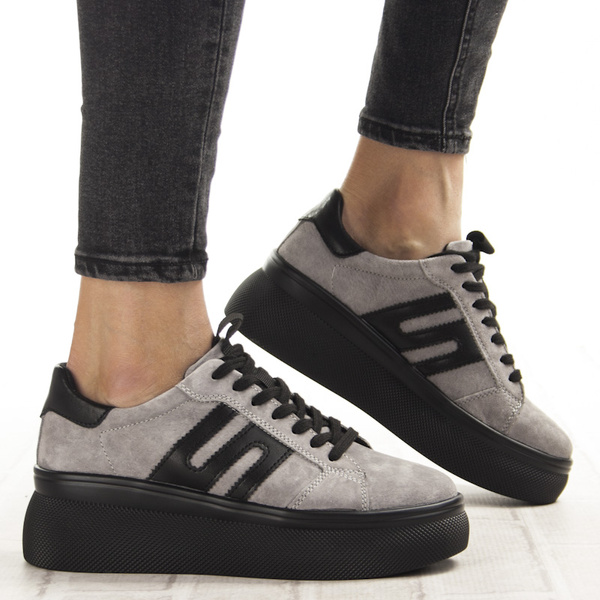 Szare sneakersy na platformie damskie Filippo DP7175/25 GR skórzane