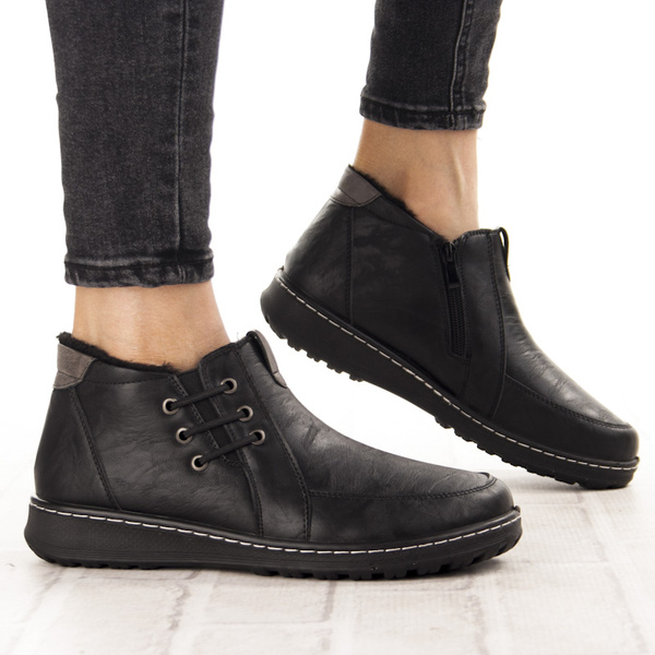 Czarne Botki damskie Potocki 90349BK ocieplone na haluksy wygodne