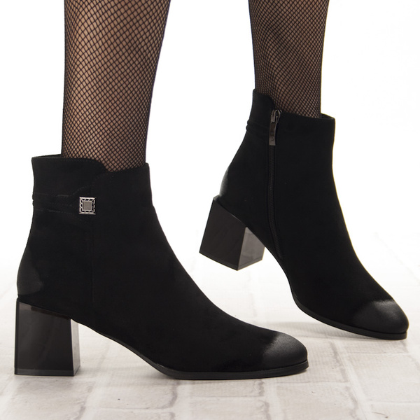 Zamszowe botki damskie Potocki 12743BK czarne ocieplone wygodne