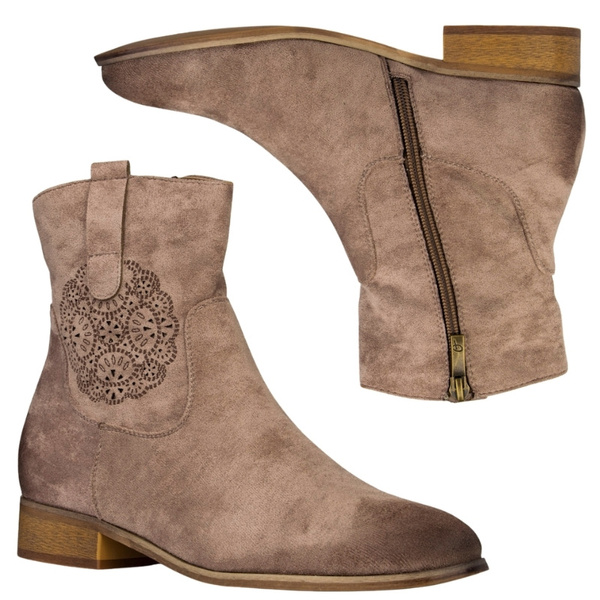 Zamszowe botki damskie Potocki 12745KH beżowe ocieplone wygodne