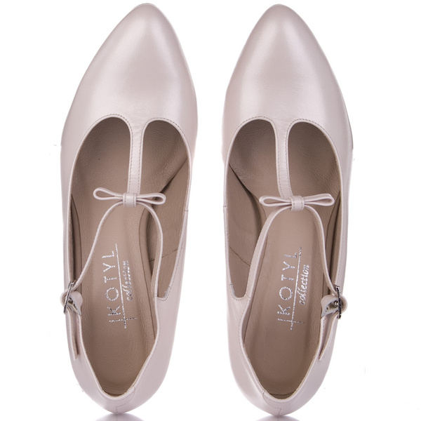 Różowe czółenka na słupku Kotyl 891 róż perła skórzne