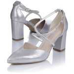 Srebrne czółenka damskie Kotyl 3739 srebrny ef skórzane buty ślubne