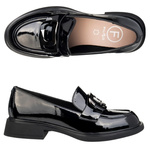 Lakierowane lordsy damskie Filippo DP6186/25 BK czarne z ozdobą